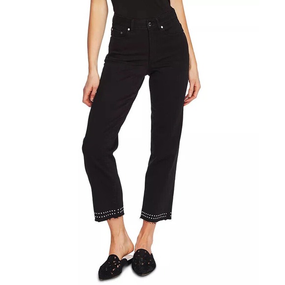Vince Camuto Denim - Vince Camuto Size 28 6 Black Studded High Rise Cropped Jeans